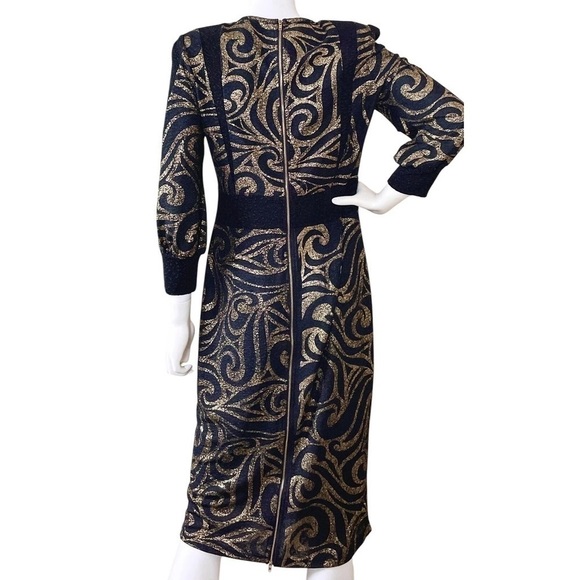 Kayla Tally Taylor Metallic Swirl Stretch Formal Evening Dress Black Gold Size 8 - Picture 2 of 9